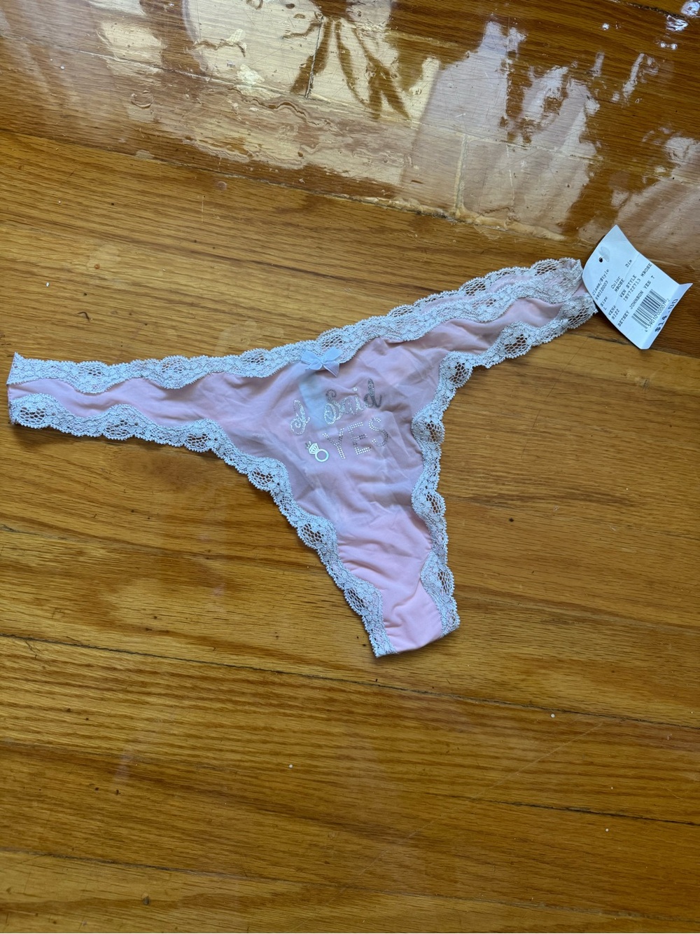 NWT Betsy Johnson Vintage Bridal Pink Lace Trim Thong Size L